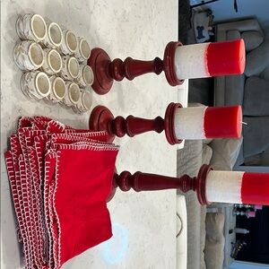 Elegant Red and White Candle Holder Set